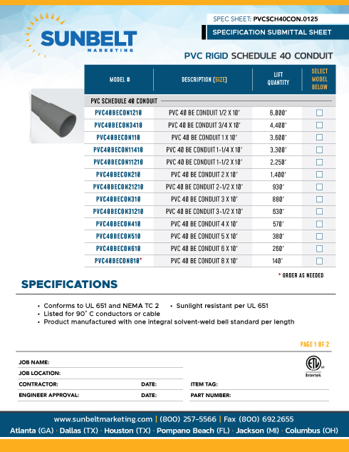 SCH. 40 RIGID PVC CONDUIT