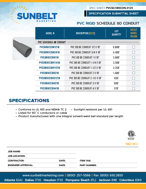 SCH. 80 RIGID PVC CONDUIT