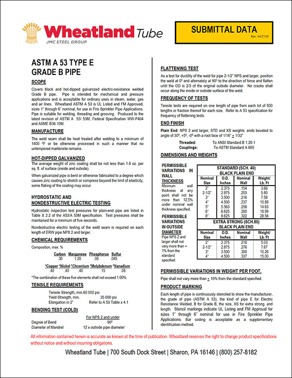 ASTM A 53 TYPE E GRADE B STEEL PIPE