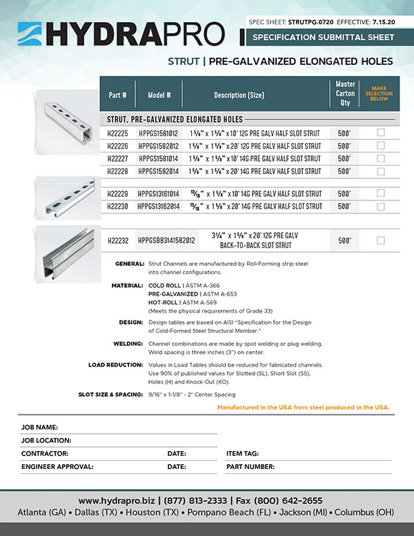 STRUT — PRE GALVANIZED