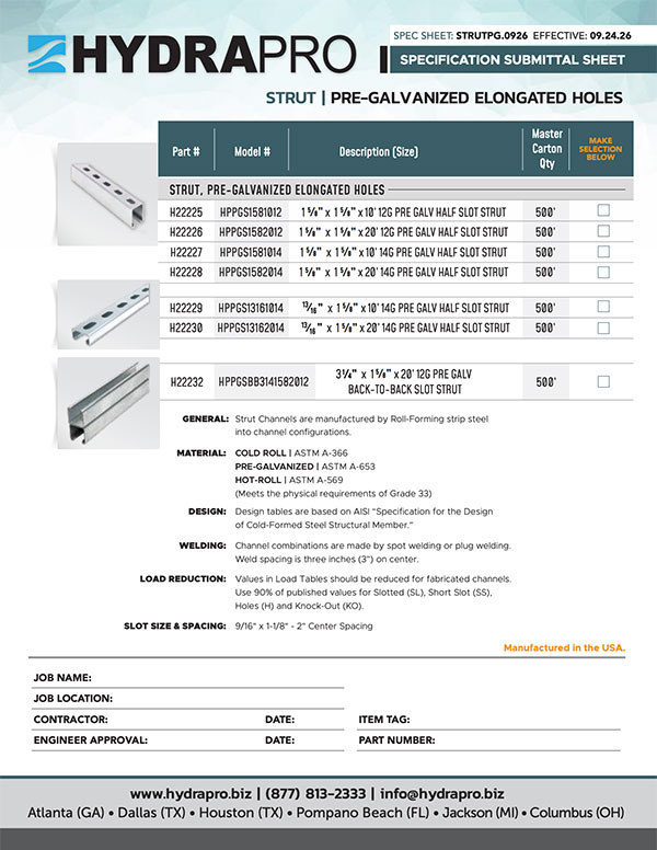 STRUT — PRE GALVANIZED